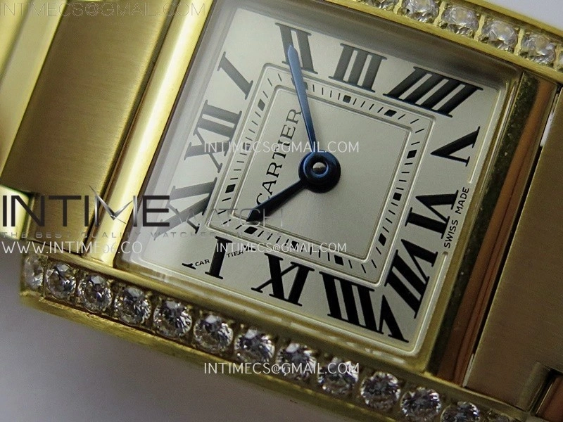 Tank Francaise Ladies 21.2mm Diamond Bezel YG 8848F 1:1 Best Edition Silver Dial on YG Bracelet Ronda Quartz V2